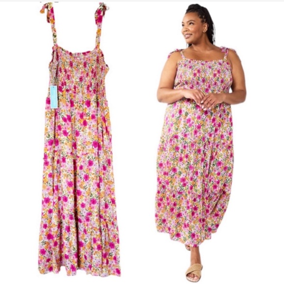 Draper James  Tie Shoulder Smocked  Bodice Tiered MAXI  Sundress - Picture 2 of 16